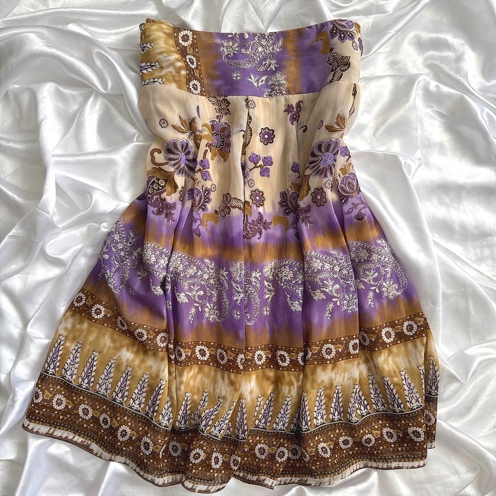 K & Company Purple Floral Paisley Pleated Chiffon Skirt Sz 12 Boho Knee Length